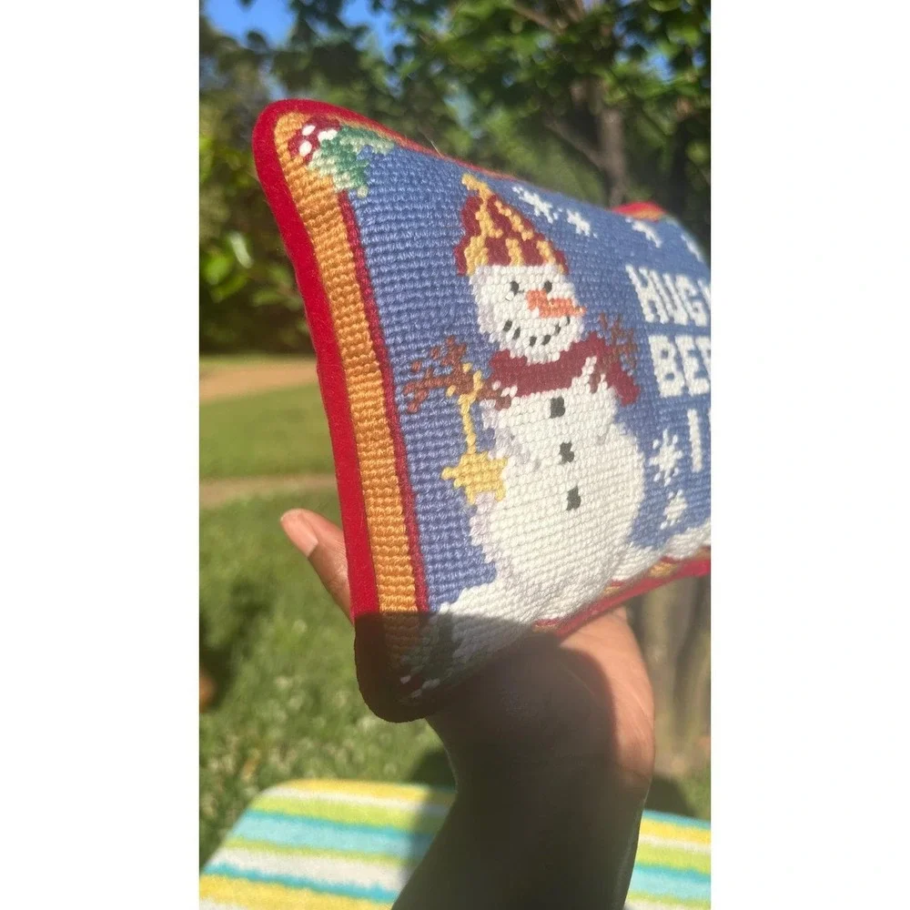 80s‎ Christmas Snowman Needlepoint Pillow Vintage